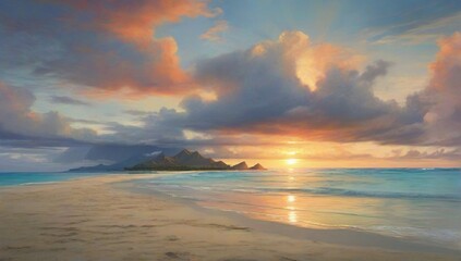 L_Pacific_sunrise_at_Lanikai_beach_Hawaii_ - obrazy, fototapety, plakaty