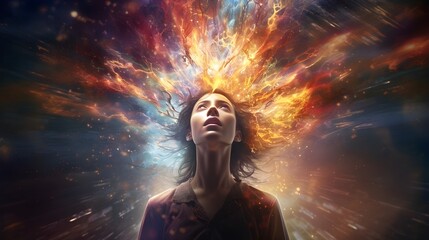 woman in the night with her abstract ideas