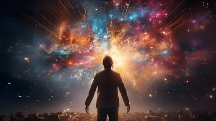 person face to a colorful space