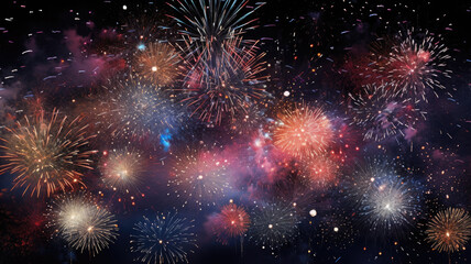 Obraz na płótnie Canvas Colorful Fireworks Display at Night