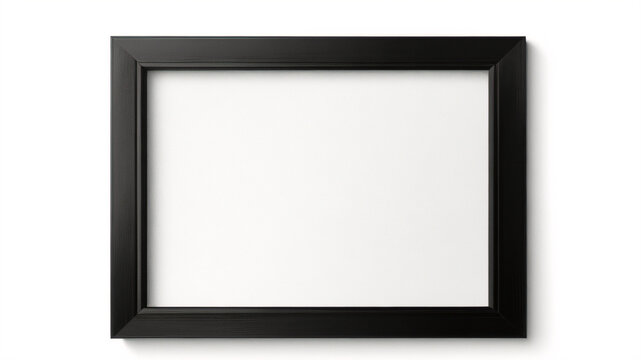 Lienzo en blanco vacío con marco decorativo negro sobre una maqueta de fondo blanco	