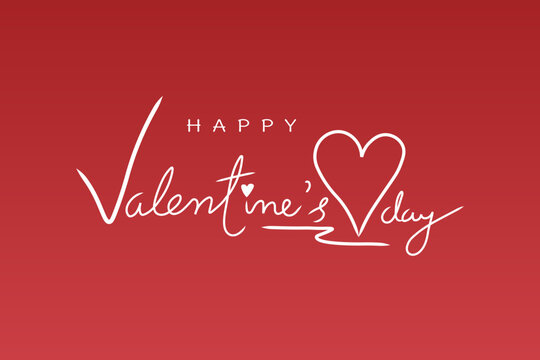 Happy Valentines Day typography with handwritten calligraphy text, isolated on red background.