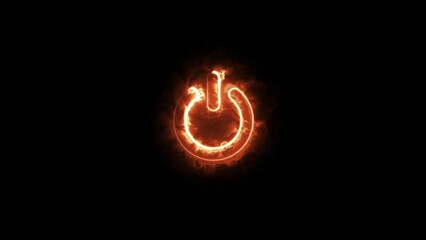 Neon power button icon on black background 4k 