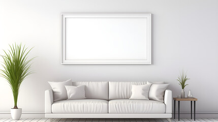 Stylish Living Room Interior. Black Sofa, Round Coffee Table, and Canvas Frame.AI Generative 