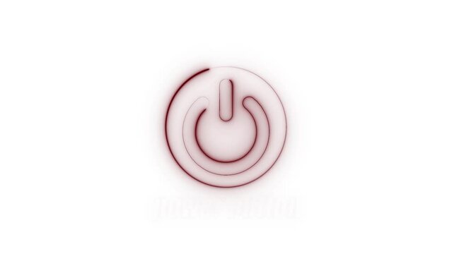 Abstract glowing neon power button icon animation on white background 