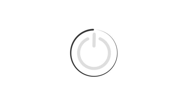 Abstract glowing neon power button icon animation on white background 