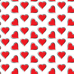 Red hearts seamless vector pattern, decorative background for Valentine's Day, wedding, anniversary, celebration, wallpaper, packaging.