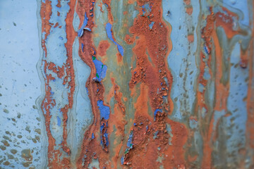 Abstract artistic background: rusty and painted blue iron.