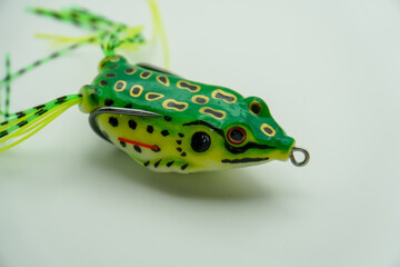 Silicone frog - top water bait for pike or large mouth bass fishing isolated on white