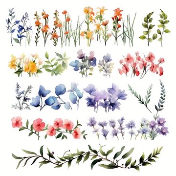 wild flowers watercolor style illustration