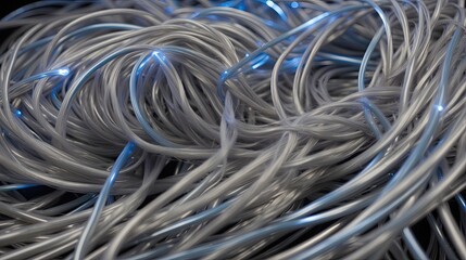 Close up fiber optic in the dark and blue light 