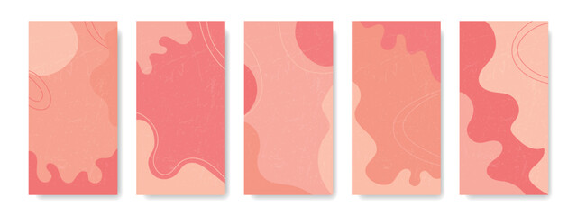 Set of backgrounds in shades of Peach Fluff. Abstract backgrounds of peach flowers with scratched texture.
