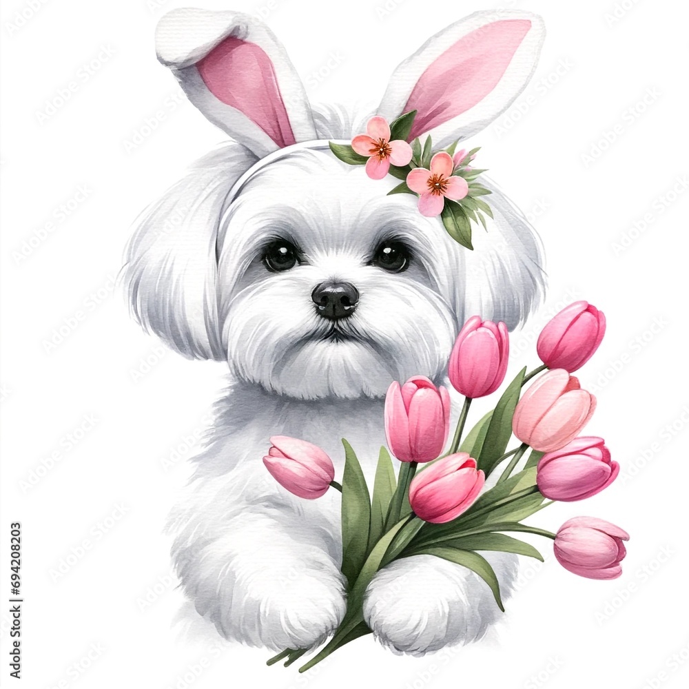 Poster easter maltese dog illustration created with generative ai technology