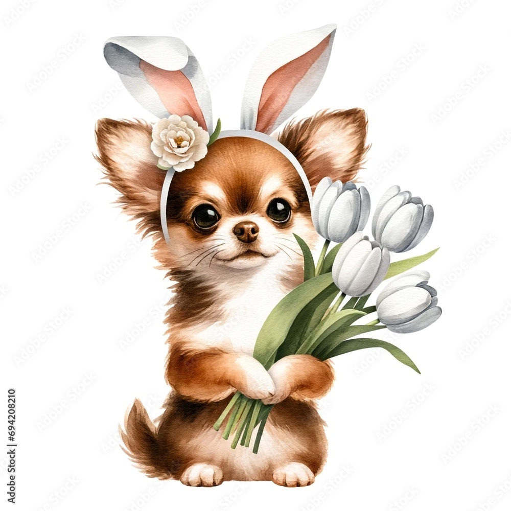 Poster easter chihuahua illustration created with generative ai technology