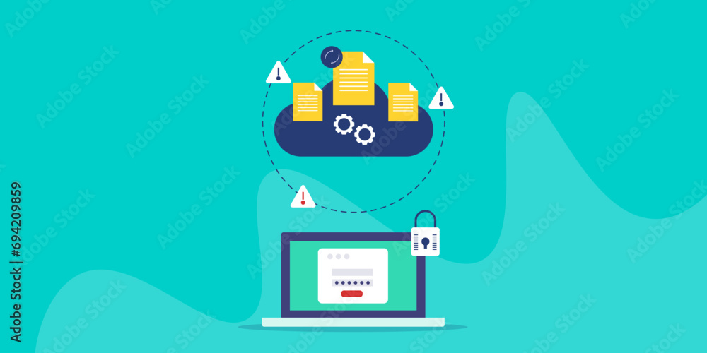 Poster cloud security protecting company data, measuring external threats, secure login access information 