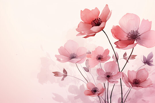 Elegant digital illustration of soft pink and red flowers, suitable for festive occasions and as decorative background.