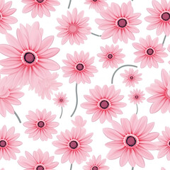Minimalist pattern of bright pink daisies on a white background for Valentine's Day background.