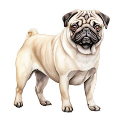 Obraz premium A pug standing watercolor clipart on transparent background