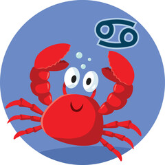 Vector Cartoon Cancer Zodiac Sign Funny Illustration. Hand Drawn Illustration isolated on White Background of a crustacean character
