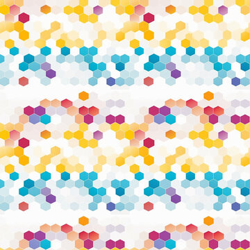 A minimalist seamless pattern of bright geometric shapes on a white background for use as a background.