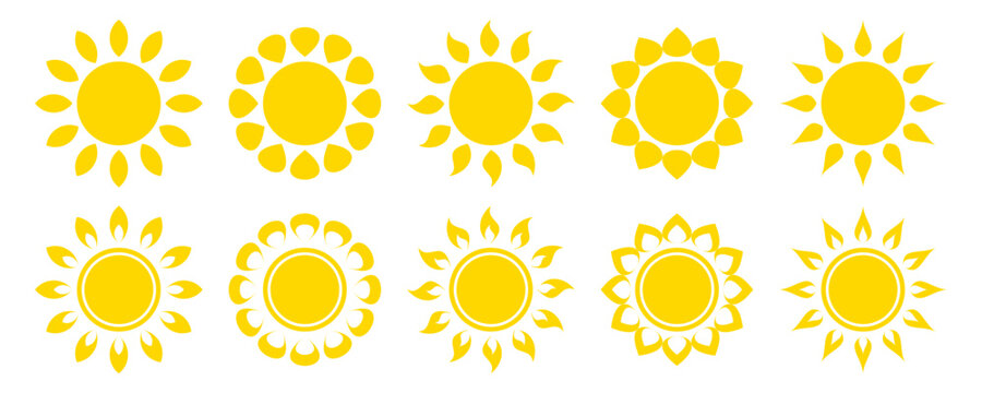 yellow sun icon set. sunflower illustration isolated on white background. simple and modern vector design summer figure concept.