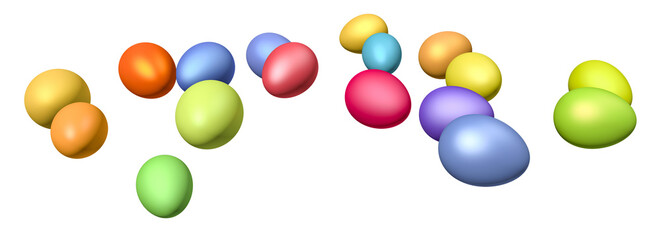 Set of colorful Easter eggs isolated on transparent background.