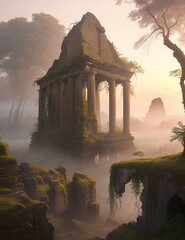 Game environment with an ancient building