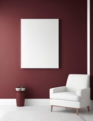 Mockup frame close up in deep red room with minimalist decorated interior background, Generative AI, Generative, AI