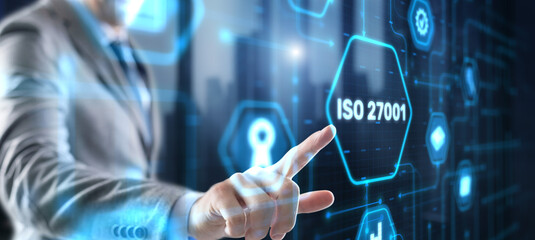 ISO Standard certification standardisation quality control concept on virtual screen