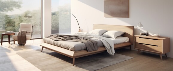 Imagine a contemporary German-inspired bedroom with sleek lines, Bauhaus furniture, and a neutral color palette.