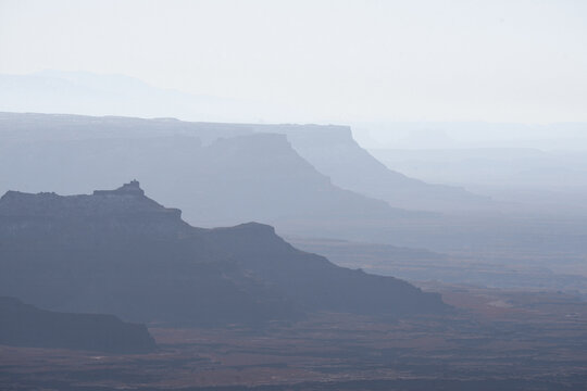 canyonlands national park landscape in the distance on a foggy day