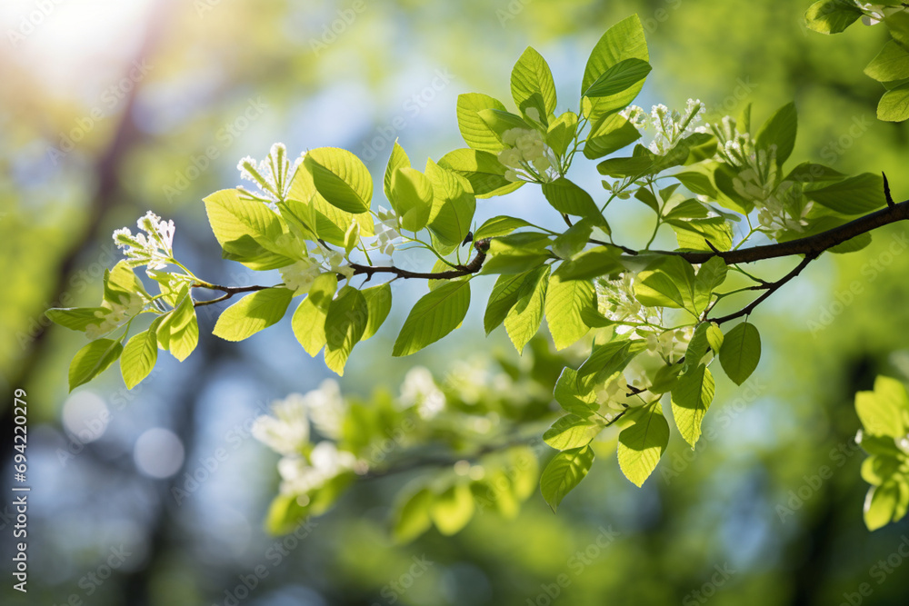 Poster blossoming branch of a tree in spring nature background