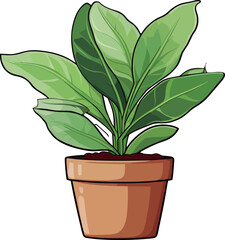 Adorable cartoon plant with vibrant green leaf and charming brown pot, perfect for illustrations, graphic designs, and space decoration