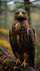 A portrait of the golden eagle (Aquila chrysaetos) looking straight at the viewer.