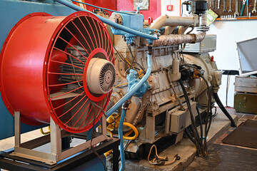 old diesel generator close-up. emergency light shutdown. alternative power.