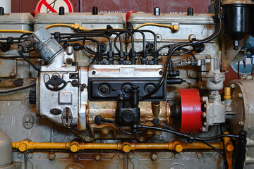 old diesel generator close-up. emergency light shutdown. alternative power.