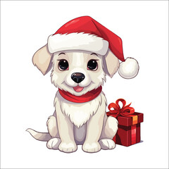 cute puppies wearing santa hat pet illustration