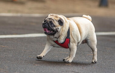 portrait of a pug dog breed French bulldog on a walk