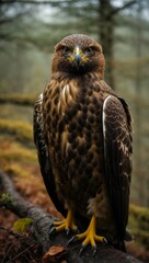 A portrait of the golden eagle (Aquila chrysaetos) looking straight at the viewer.