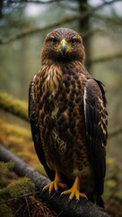A portrait of the golden eagle (Aquila chrysaetos) looking straight at the viewer.