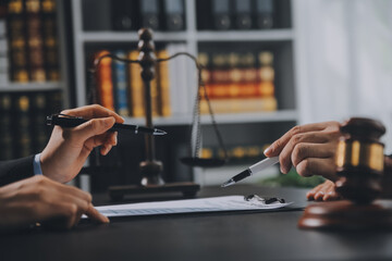Customer service good cooperation, Consultation between a Businessman and Male lawyer or judge consult having team meeting with client, Law and Legal services concept.