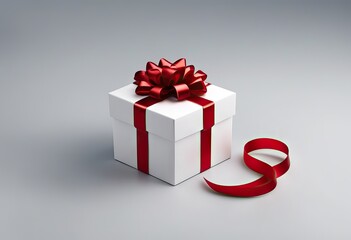Opened gift box with red bow and serpentine background Box 