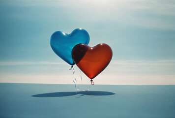 blue and red heart shaped balloons