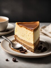 Slice of baked coffee cheesecake, Baked coffee cheesecake slice, Coffee cheesecake slice, slice of cake