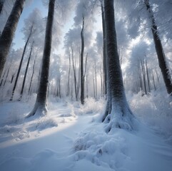 Tranquil Winter Landscape in Forest with Snow-Covered Trees