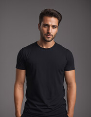 man wearing a black t-shirt, t-shirt mockup