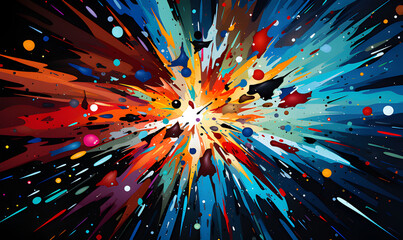 an anime comic background with colorful star bursts, in the style of bold, black lines, minimalist geometric abstraction, fauvist color explosions, hard-edge abstraction, bold primary colors, spontane