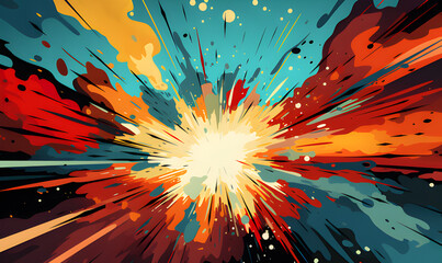 an anime comic background with colorful star bursts, in the style of bold, black lines, minimalist geometric abstraction, fauvist color explosions, hard-edge abstraction, bold primary colors, spontane