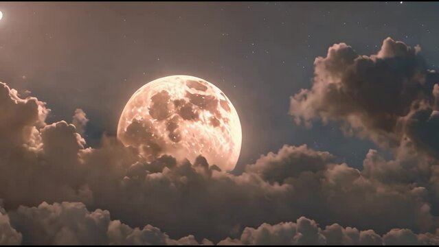 Moon behind the moving clouds Time lapse, Seamless moon loop background, Night clouds with full moon.