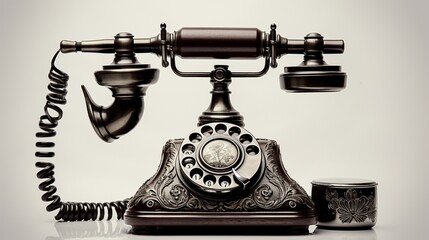 a classic, antique telephone in sepia tones against a pristine white background.